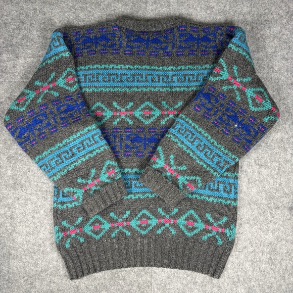 Vintage Preswick Moore Sweater Multicolor Geometric Wool Made In HongKong Sz L - Picture 2 of 8